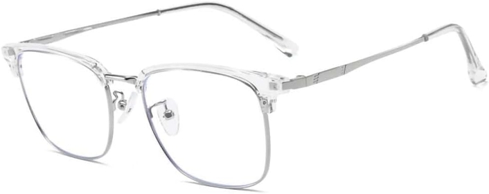 Half Frame Nearsighted Glasses Metal Retro Fashion Myopia Glasses Men Women Blue Light Blocking Lenses (Color : Transparent, Size : -2.5X)