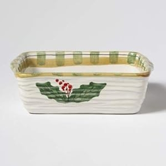 Old St. Nick Square Baker w/Chef, Christmas Oven Baking Dish, Earthenware Bake & Serve Pan