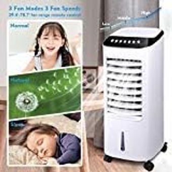 Portable Evaporative Air Cooler, 3-IN-1 Cooling Fan Humidifier w/ 1.58 Gal Detachable Water Tank Remote Control, 3 Wind Speeds, 3 Modes, 12H Timer, 4 Ice Boxes for Bedroom Office Garage Dorm