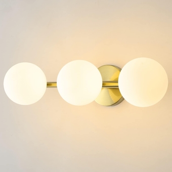 Bathroom Vanity Lights, 3-Light Bathroom Light Fixtures Gold Bathroom Lights, Mid Century Modern Brass Gold Vanity Light Dimmable Wall Sconce Wall Mount Light Fixture with Milk Glass, G9 Base
