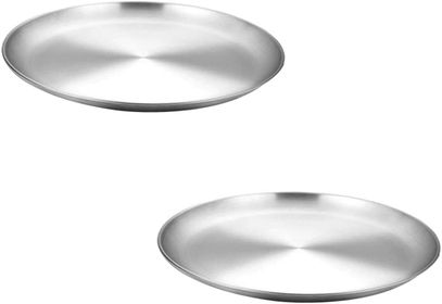 Serving Tray，2pcs Stainless Steel Pizza Pan Snack Container Vegetable Tray Platter Serving Tray Round Pizza Pie Pan Round Pizza Pan Pizza Baking Sheet Household Tableware Storage Plate Thicken