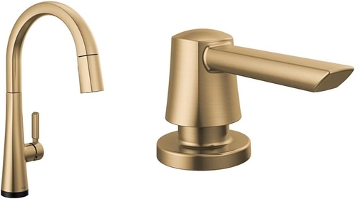 Delta Faucet Monrovia Gold Kitchen Faucet Touch, Touch Kitchen Faucets with Pull Down Sprayer, Touch2O Technology, Soap Dispenser Included, Lumicoat Champagne Bronze 9191T-CZ-PR-DST
