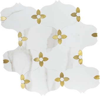 10-Sheet Peel and Stick Backsplash Tile, 9.8 x 10.8 Inch Lucky Clover PVC Wall Tiles Sticker for Kitchen, Bathroom, Laundry Room, Camper, Fireplace, Countertop (White Marble Mixed Metal Gold)