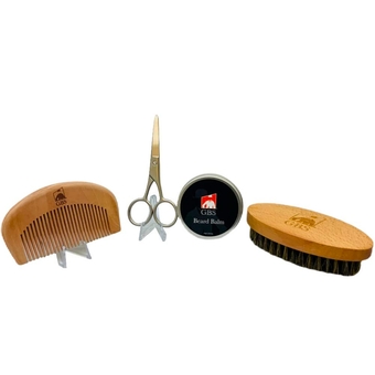 Men's Premium Beard Kit, Oval Wood Handle Boar Bristle Brush, Beard Comb, Beard Balm and Nose Hair and Mustache Trimming Scissors