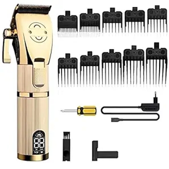 Hair Clipper Trimmer, Gold Metal Barbershop Cutter Hair Cutting Machine Haircut Cordless Hair Clipper Hair Trimmer Barbers 110-240v (Color : Gold 1, Plug Type : US Plug)