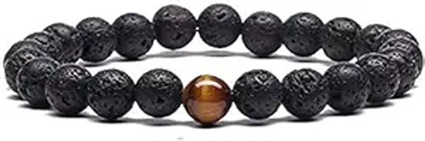 sEshop Men Women 8mm Lava Rock Tiger Eye stone Bead Bracelet - Essential Oils Diffuser, Aromatherapy, Elastic, Yoga, Stress Relief Bracelets, Gifts for friends
