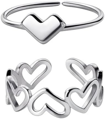 Cute Love Heart Adjustable Opening Pinky Rings for Women Teen Girls Dainty 925 Sterling Silver Eternity Endless Love Statement Knuckle Rings Thin Tiny Stacking Rings for Her Birthday Mom Xmas Valentines Gifts