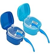 Denture Cleaner Box and Brush Set - 2 Pack Denture Bath Case with Basket + 2 Pack Denture Brushes...