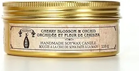 Cherry Blossom Floral Scent Survival Candle Metal Tin Filled Low Burn Ideal Gift for Everyday Use, Wedding, Special Events, Aromatherapy, Spa, Reiki, Meditation, Bathroom Setting P1