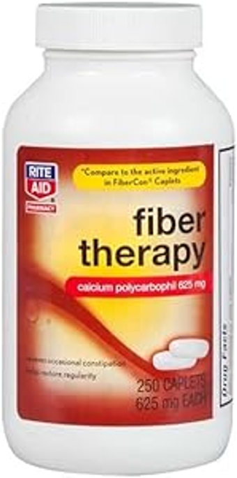 Fiber Therapy Caplets, Calcium Polycarbophil 625mg - 250 Count, Laxatives for Constipation, Fiber Pills for Adults