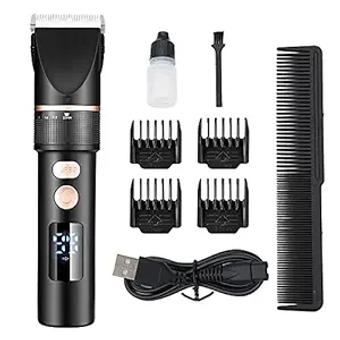 Hair Clippers, Electric Hair Clipper Rechargeable Hair Trimmer Titanium Ceramic Blade Salon Men Hair Cutting Barber Machine LCD Display (Color : Black)