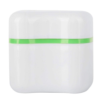 Denture Case,Denture Cup Denture False Teeth Storage Box with Strainer,Denture Brush with Basket Net Container Holder for Travel, Store and Retainer Cleaning (Green)