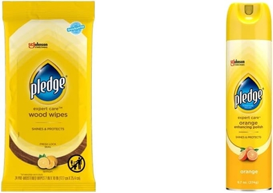 Multi-Surface Furniture Polish Wipes, Lemon (24 Total Wipes) & Beautify It Orange Enhancing Polish Spray (1 Aerosol Spray), 9.7 oz