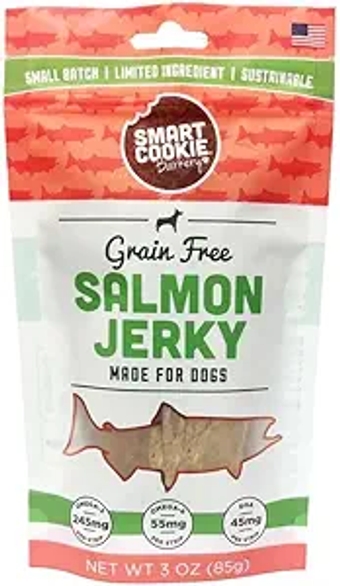 Salmon Jerky Dog Treats - DHA & Omega Strips for Dogs & Puppies with Allergies, Sensitive Stomachs with Wild Caught Alaskan Salmon- Dehydrated, Grain Free, Made in USA - 3oz Bag Pack of 1