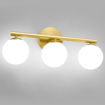 Bathroom Vanity lights, Mid-Century Modern Brass Gold Bathroom Light Fixtures, 3-Light Gold Bathroom Lights Over Mirror, Dimmable Wall Sconces Wall Light Fixture with Frosted Milky Glass, G9 Base