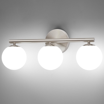 Bathroom Vanity lights, Brushed Nickel Bathroom Light Fixtures, 3-Light Modern Bathroom Lights Over Mirror, Dimmable Wall Lights Wall Sconces Vanity Lighting Fixtures with Frosted Milk Glass, G9 Base