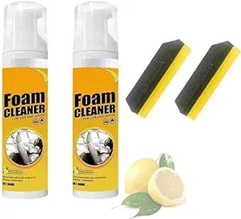 Multipurpose Foam Cleaning Spray, Household Lemon Flavored DRY CLEANING AHENT for Car, Kitchen, Foam Cleaner, Interior Lemon Foam Cleaner, Bathroom, Almighty Household Cleaner (2PCS*100ML)