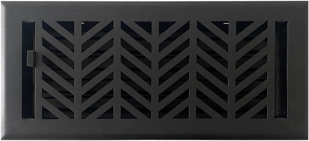 Vent Cover - 4x10 inch, Chevron Design, Textured Black Finish, Heavy Duty Floor Vent Covers, Metal Damper Attached. Vent Covers for Home Floor only.