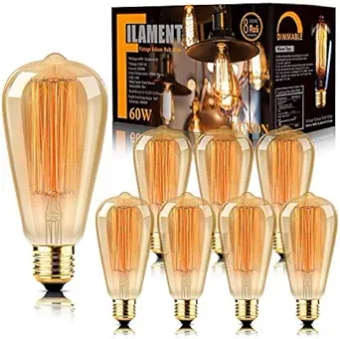 8-Pack Edison Bulbs Antique Vintage Style Incandescent Light Bulb Dimmable Amber Warm 60W E26 Base for Wall Sconce Chandelier Retro Fixture