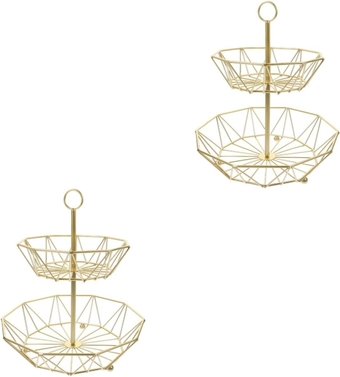 2pcs Storage Basket Fruit Basket for Kitchen 2 Tier Fruits Holder Fruit Stand Holder Fruit Basket Stand Serving Bowl Banana Basket Egg Basket Fruit Bowl Household Iron Storage Tray