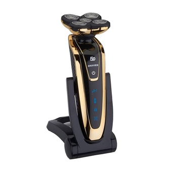 Electric Shaver 5D Rotary Razor with Pop-up Trimmer LED Display Mens Bald Head Shavers Electric Cordless Rechargeable Mens Shavers Electric Wet and Dry IPX7 Waterproof (Gold)
