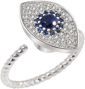 Cubic Zirconia Blue Evil Eye Remote Fidget Spinner Anxiety Thin Rings for Women Girls Dainty Relieving Adjustable Open Size Lucky Daughter Girlfriend Knuckle Rings Stress Relief