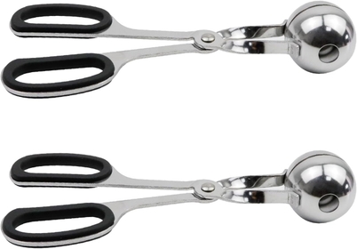 2Pcs Mini Meat Baller,Stainless Steel Non-Stick Meatball Maker,Tongs for Cake, Ice Cream, Dough, Ball Sizes 1.3"