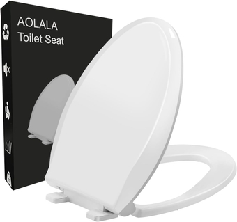 Elongated Toilet Seat, Slow Close, Easy Clean Easy to Install, Soft Close Oval Toilet Seat Replacement, Never Loosen, Plastic, Heavy Duty for Bathroom White(18.5”)