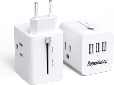 [2-Pack] European Travel Plug Adapter, 3 Outlets 3 USB Ports Slide-Out Europlug,  International Power Plug Adapter Travel Essentials for US to Most of Europe EU Italy Spain France Germany