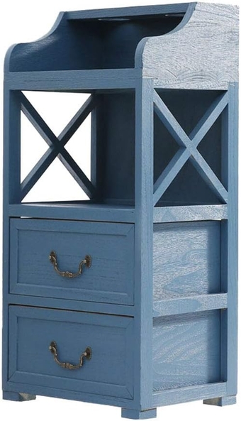 Solid Wood Vintage Beauty Storage Trolley Locker, 2 Drawers / 1 Large Compartment, Open Platform with Hair Dryer Hole, Wooden Hairdressing Floor Tool Cabinet