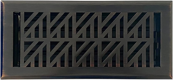 Vent Cover - 4x10 inch, Abstract Design, Oil Rubbed Bronze Finish, Heavy Duty Floor Vent Covers, Metal Damper Attached. Vent Covers for Home Floor only.