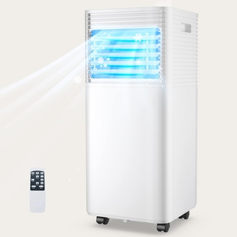 10000 BTU Portable Air Conditioner with Remote Control, Energy Efficient for Rooms Up to 400 Sq. Ft, Cooling, Dehumidifying, 3 Fan Speed Settings, Clear LED Display, White-Update