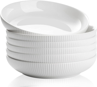 Pasta Bowls, Large Salad Serving Bowls (8.5 inch 32 oz), Pasta Bowls Set of 6, Microwave Dishwasher Safe Shallow Bowl (White)