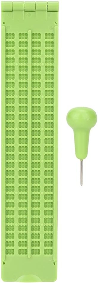 Plastic Braille Writing,Portable Braille Learning Tool,Portable Plastic 4 Lines 28 Cells Braille Writing Slate and Stylus Braille Learning Tool Accessory with Green