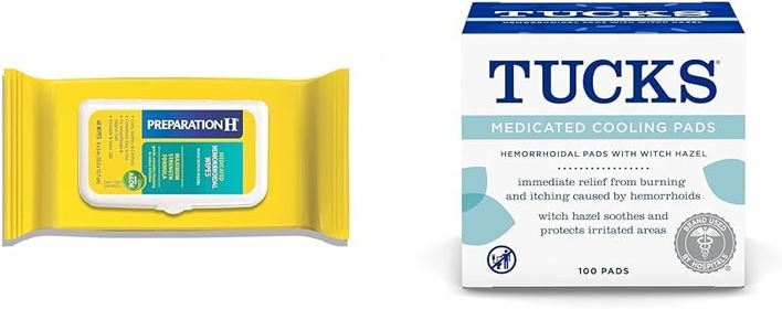 emorrhoid Flushable Wipes & Tucks Medicated Cooling Pads, 100 Count – Pads with Witch azel, Cleanses Sensitive Areas, Protects from Irritation, emorrhoid Treatment