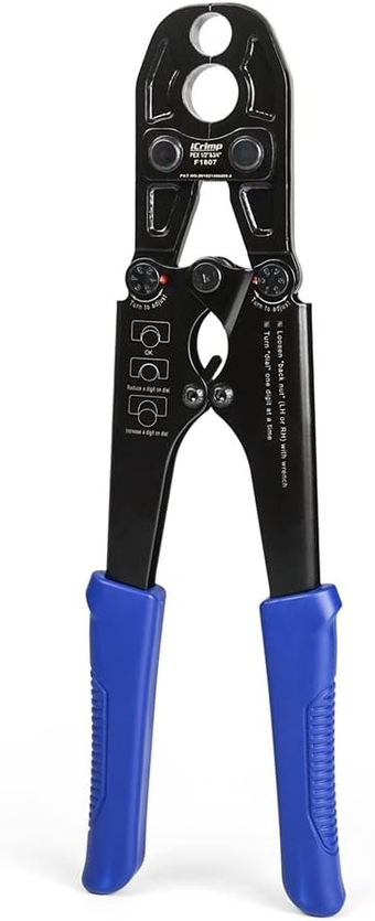 iCrimp Pex Crimping Tool, 1/2-inch & 3/4-inch Copper Ring Heavy Duty Dual Size, c/w Go/No-Go Gauge Meets ASTM F1807