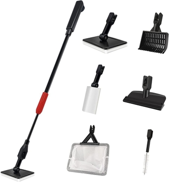 Fish Tank Cleaning Tools, 6-in-1 Aquarium Cleaning Tools, Adjustable Fish Tank Cleaning Kit with Long Telescopic Handle, Multi-Function Aquarium Cleaning Kit for Saltwater Freshwater