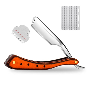 Manual shaving razors ,redwood handle shaver ,men's shaving razor Professional barber Hair cut razor .Salon eyebrow trimming knife ,Straight Razor with 10 pieces finer plume-cut blades platinum coated edge. (silver)
