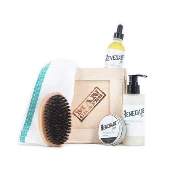 , Beard Wrangler Mini Crate - Includes Beard Shampoo, Beard Balm, Grooming Oil, Beard Brush - 100% Natural Oils - Unique Gift for Men