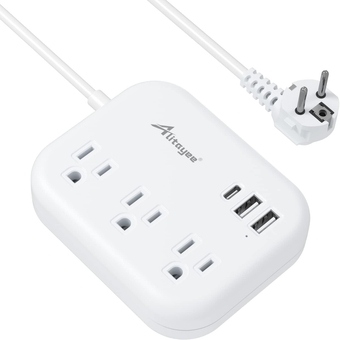 European Travel Plug Adapter,European Plug Adapter with 3 Outlets 3USB Ports,European Cruise Power Strip for US to EU Spain France Germany Iceland Greece Egypt Travel(Type E/F) 2ft White