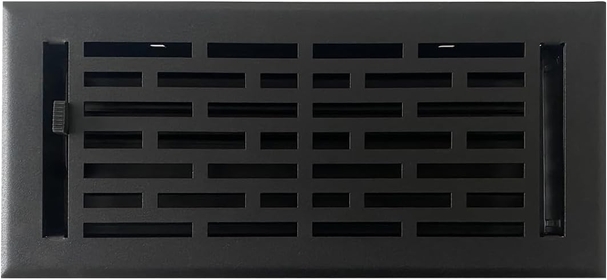 Vent Cover - 4x10 inch, Brick Design, Textured Black Finish, Heavy Duty Floor Vent Covers, Metal Damper Attached. Vent Covers for Home Floor only.