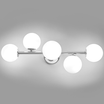 Bathroom Vanity Lights, Mid Century Modern 5-Light Bathroom Light Fixtures, Chrome Bathroom Lights Ceiling Light, Wall Sconces Wall Mount Light Fixtures with Milk Globe Glass, Chrome Finish, G9 Base