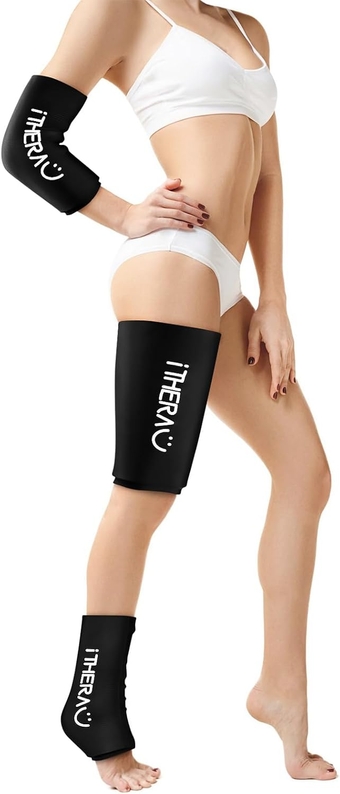 iTHERAU Cold & Hot Therapy Compression Sleeve Gel 2 Packs for Elbow, Calf, Ankle, Knee, Ice Pack Therapy for Sprains, Arthritis, Elbow Pain, Tendonitis - Black, Large