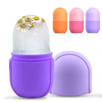 Mini Beauty Face Ice Roller, Ice Face Roller, Ice Roller for Face, Eye and Neck, Ice Roller Skin Care, Ice Holder for Face, Reusable Silicone Ice Mold for Face(Purple)
