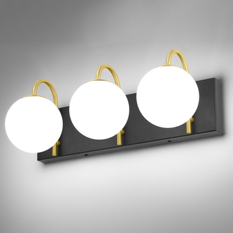 Mid Century Modern Bathroom Light Fixtures, Bathroom Vanity Lights 3-Light Black and Brass Gold Vanity Lights for Bathroom, Gold Bathroom Lights Wall Sconce Wall Lights with Globe Milky Glass, G9 Base