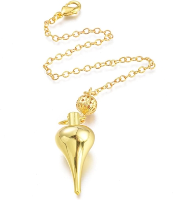 1 Box Brass Dowsing Pendulum Big Pointed Reiki Pendants & Lobster Claw Clasps for Divination Dowsing Wicca Balancing Pointed Cone Pendant Pendulum, Golden