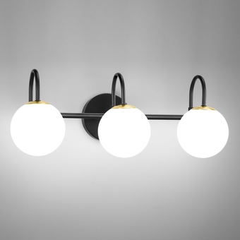 Mid Century Modern Bathroom Light Fixtures, 3-Light Bathroom Vanity Lights Black and Gold Bathroom Lights Over Mirror, Wall Sconce Wall Lights for Bathroom with Frosted Milky Globe Glass, G9 Base