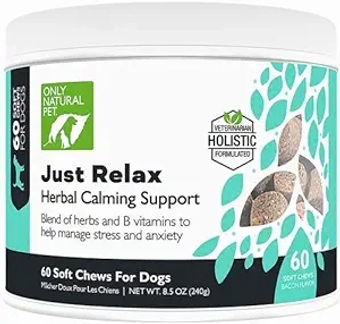 - Just Relax Herbal Calming Soft Chews for Dogs |  Anxiety Relief Treats, Premium Dog Relaxation Aid, Stress and Anxiety Relief Supplement - Bacon Flavor - 60 Soft Chews