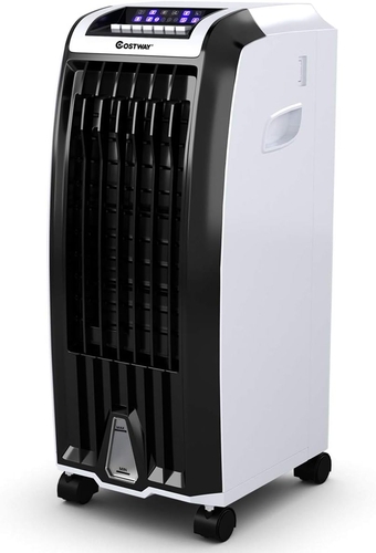 Air Cooler, Portable Air Cooler with 3 Different Wind Speed, Bladeless Electric Fan, Humidifier with Remote Control, 7.5-Hour Timer, Office, black + white (Air Conditioners)