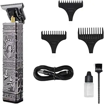 Hair Clippers with T-Blade and Trimmer Set Barber Clipper Hair Cutting Kit with Exquisite Pack USB Rechargeable Cord Haircut & Trimming Kit for Heads, Beards Grooming (Silver)
